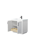 Wyndham Miranda 36" Single Bathroom Vanity In White Matte White Solid Surface In 1.25" Thickness Integrated Sink Black Trims and No Mirror WCF292936SWBK1INTMXX