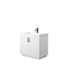 Wyndham Miranda 36" Single Bathroom Vanity In White Matte White Solid Surface In 1.25" Thickness Integrated Sink Black Trims And No Mirror WCF292936SWBK1INTMXX