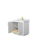 Wyndham Miranda 36" Single Bathroom Vanity In White White Carrara Marble Countertop Undermount Square Sink Brushed Gold Trims and No Mirror WCF292936SWGCMUNSMXX