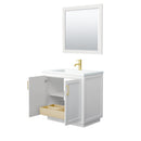 Wyndham Miranda 36" Single Bathroom Vanity In White Matte White Solid Surface In 1.25" Thickness Integrated Sink Brushed Gold Trims and 34" Mirror WCF292936SWGK1INTM34