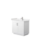 Wyndham Miranda 36" Single Bathroom Vanity In White Light-Vein Carrara Cultured Marble Countertop Undermount Square Sink Brushed Nickel Trims And No Mirror WCF292936SWHC2UNSMXX