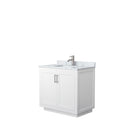 Wyndham Miranda 36" Single Bathroom Vanity In White White Carrara Marble Countertop Undermount Square Sink Brushed Nickel Trims And No Mirror WCF292936SWHCMUNSMXX