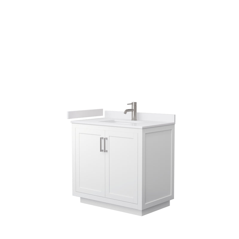 Wyndham Miranda 36" Single Bathroom Vanity In White White Cultured Marble Countertop Undermount Square Sink Brushed Nickel Trims And No Mirror WCF292936SWHWCUNSMXX