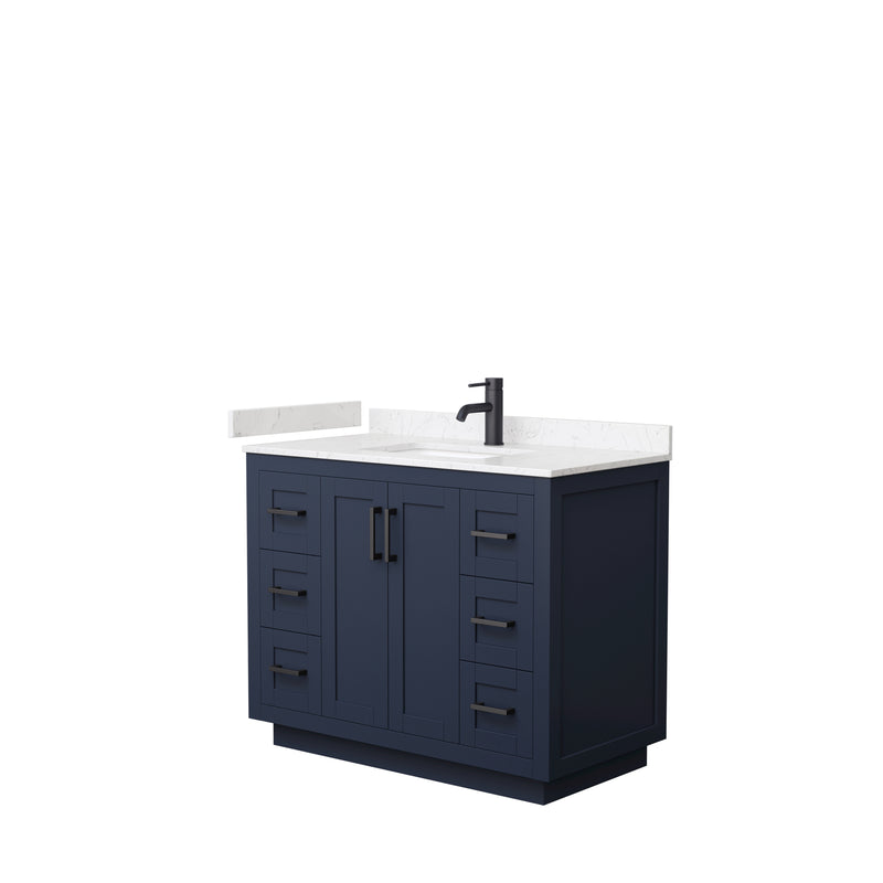 Wyndham Miranda 42" Single Bathroom Vanity In Dark Blue Light-Vein Carrara Cultured Marble Countertop Undermount Square Sink Black Trims And No Mirror WCF292942SBBC2UNSMXX