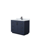 Wyndham Miranda 42" Single Bathroom Vanity In Dark Blue White Carrara Marble Countertop Undermount Square Sink Black Trims And No Mirror WCF292942SBBCMUNSMXX