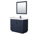 Wyndham Miranda 42" Single Bathroom Vanity In Dark Blue White Cultured Marble Countertop Undermount Square Sink Black Trims And 34" Mirror WCF292942SBBWCUNSM34