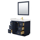 Wyndham Miranda 42" Single Bathroom Vanity In Dark Blue Light-Vein Carrara Cultured Marble Countertop Undermount Square Sink Brushed Gold Trims and 34" Mirr WCF292942SBLC2UNSM34