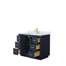 Wyndham Miranda 42" Single Bathroom Vanity In Dark Blue White Carrara Marble Countertop Undermount Square Sink Brushed Gold Trims and No Mirror WCF292942SBLCMUNSMXX