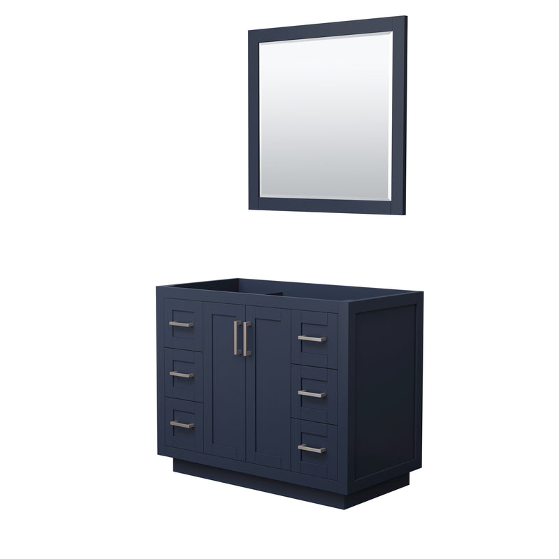 Wyndham Miranda 42" Single Bathroom Vanity In Dark Blue No Countertop No Sink Brushed Nickel Trims And 34" Mirror WCF292942SBNCXSXXM34