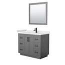 Wyndham Miranda 42" Single Bathroom Vanity In Dark Gray White Cultured Marble Countertop Undermount Square Sink Black Trims And 34" Mirror WCF292942SGBWCUNSM34