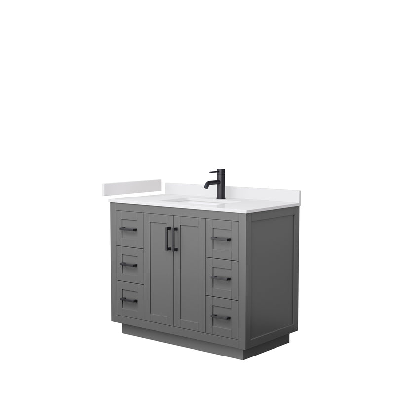 Wyndham Miranda 42" Single Bathroom Vanity In Dark Gray White Cultured Marble Countertop Undermount Square Sink Black Trims And No Mirror WCF292942SGBWCUNSMXX