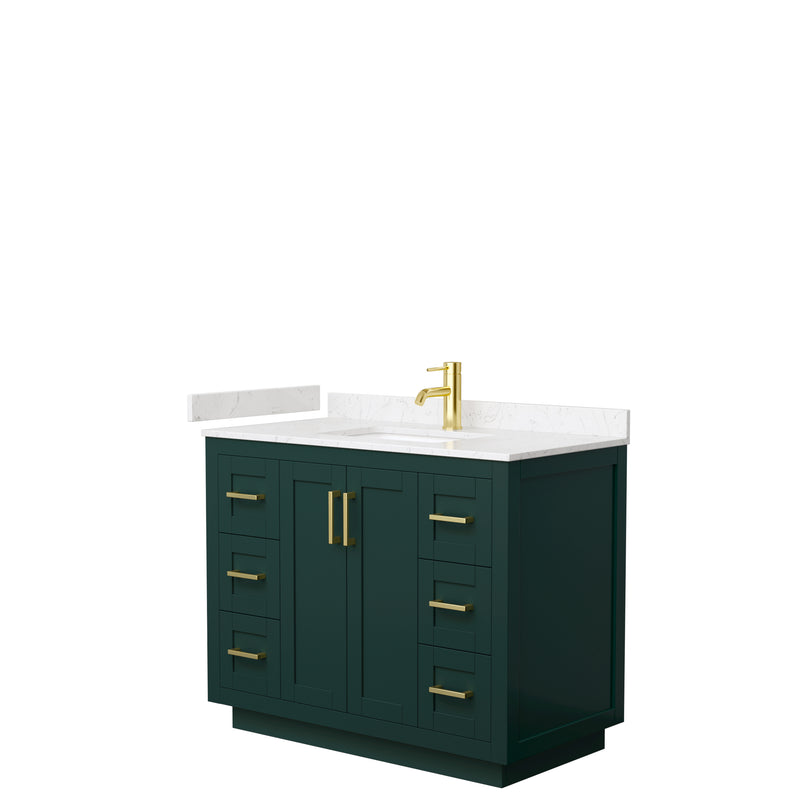 Wyndham Miranda 42" Single Bathroom Vanity In Green Light-Vein Carrara Cultured Marble Countertop Undermount Square Sink Brushed Gold Trim WCF292942SGDC2UNSMXX