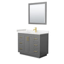 Wyndham Miranda 42" Single Bathroom Vanity In Dark Gray Light-Vein Carrara Cultured Marble Countertop Undermount Square Sink Brushed Gold Trims And 34" Mirr WCF292942SGGC2UNSM34