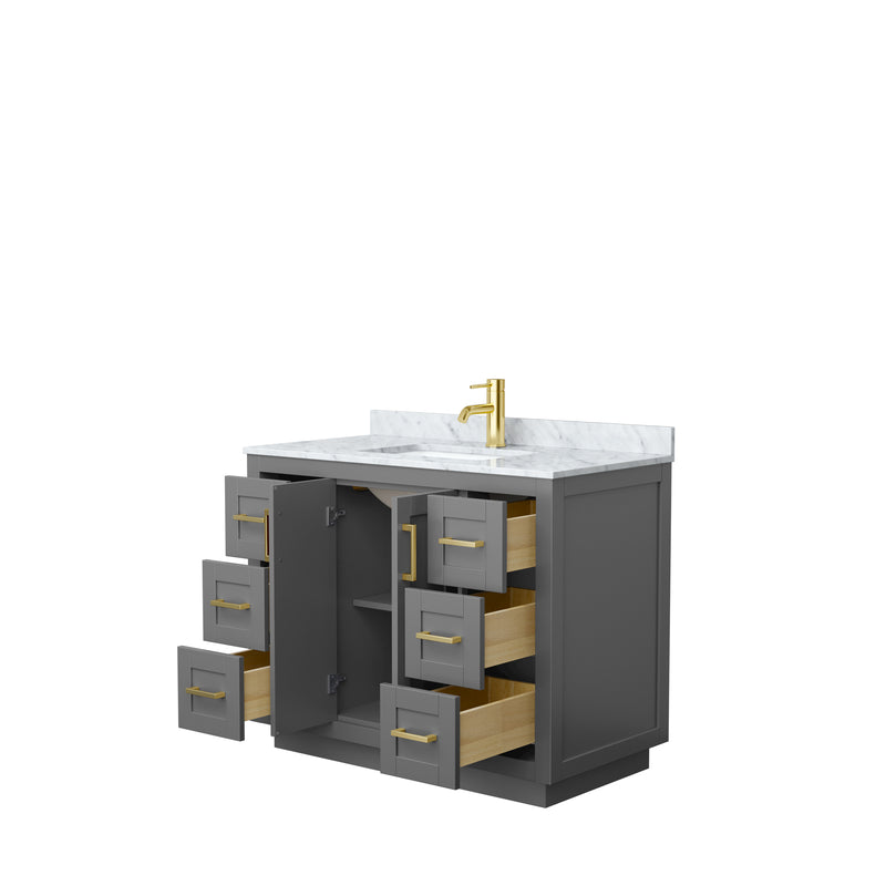 Wyndham Miranda 42" Single Bathroom Vanity In Dark Gray White Carrara Marble Countertop Undermount Square Sink Brushed Gold Trims and No Mirror WCF292942SGGCMUNSMXX