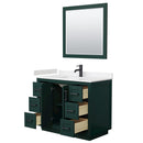 Wyndham Miranda 42" Single Bathroom Vanity In Green Light-Vein Carrara Cultured Marble Countertop Undermount Square Sink Matte Black Trim 34" Mirror WCF292942SGKC2UNSM34