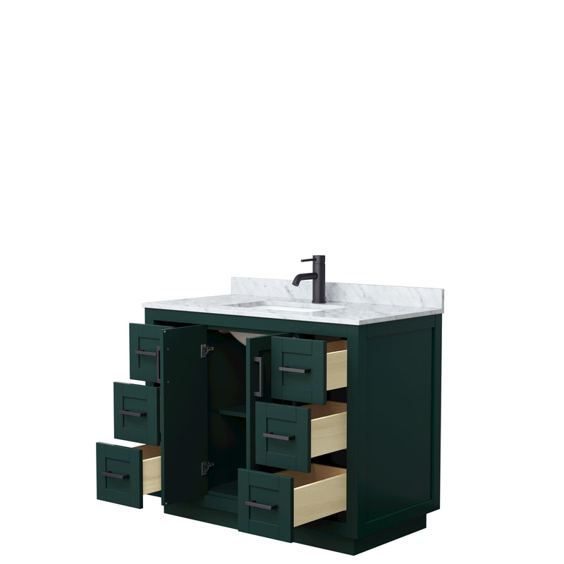 Wyndham Miranda 42" Single Bathroom Vanity In Green White Carrara Marble Countertop Undermount Square Sink Matte Black Trim WCF292942SGKCMUNSMXX