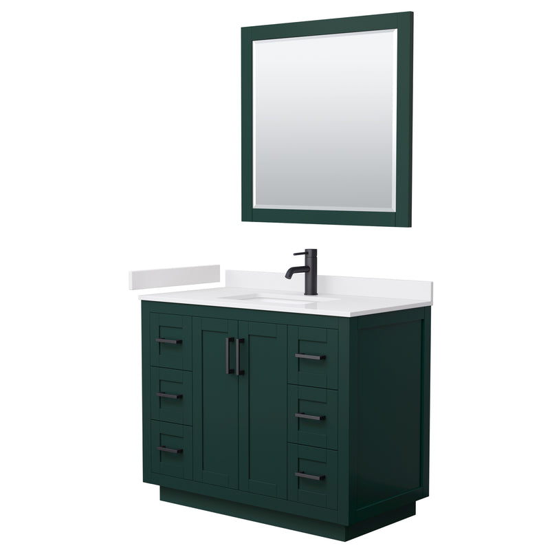 Wyndham Miranda 42" Single Bathroom Vanity In Green White Cultured Marble Countertop Undermount Square Sink Matte Black Trim 34" Mirror WCF292942SGKWCUNSM34