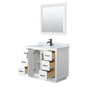 Wyndham Miranda 42" Single Bathroom Vanity In White White Carrara Marble Countertop Undermount Square Sink Black Trims and 34" Mirror WCF292942SWBCMUNSM34