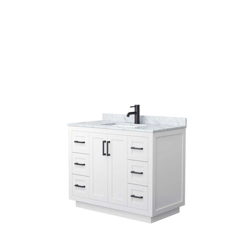 Wyndham Miranda 42" Single Bathroom Vanity In White White Carrara Marble Countertop Undermount Square Sink Black Trims And No Mirror WCF292942SWBCMUNSMXX