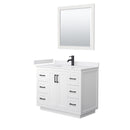 Wyndham Miranda 42" Single Bathroom Vanity In White White Cultured Marble Countertop Undermount Square Sink Black Trims And 34" Mirror WCF292942SWBWCUNSM34