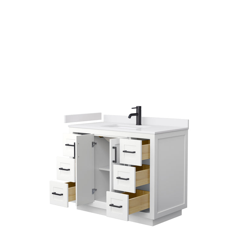 Wyndham Miranda 42" Single Bathroom Vanity In White White Cultured Marble Countertop Undermount Square Sink Black Trims and No Mirror WCF292942SWBWCUNSMXX