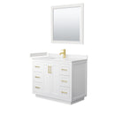 Wyndham Miranda 42" Single Bathroom Vanity In White Light-Vein Carrara Cultured Marble Countertop Undermount Square Sink Brushed Gold Trims And 34" Mirror WCF292942SWGC2UNSM34