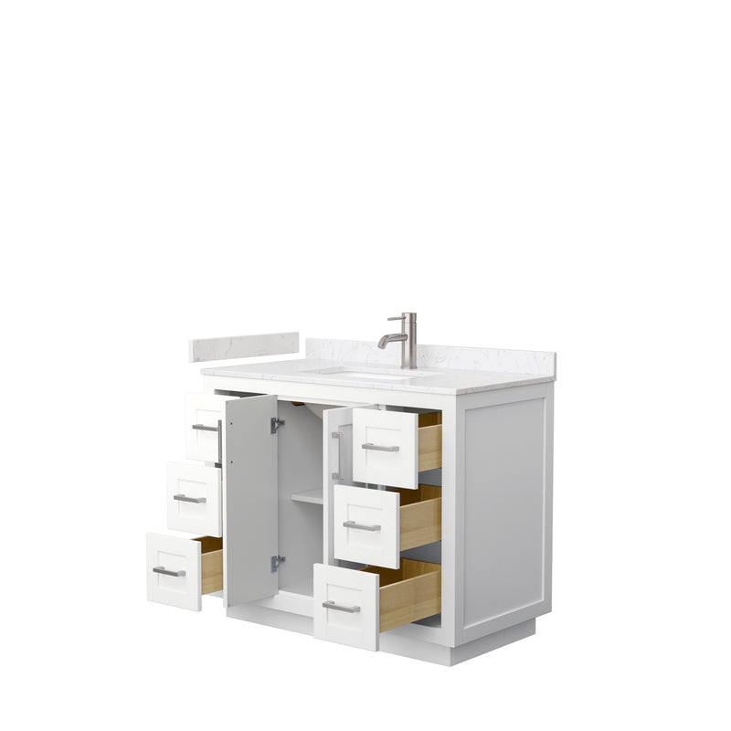 Wyndham Miranda 42" Single Bathroom Vanity In White Light-Vein Carrara Cultured Marble Countertop Undermount Square Sink Brushed Nickel Trims and No Mirror WCF292942SWHC2UNSMXX