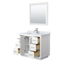 Wyndham Miranda 42" Single Bathroom Vanity In White White Carrara Marble Countertop Undermount Square Sink Brushed Nickel Trims and 34" Mirror WCF292942SWHCMUNSM34