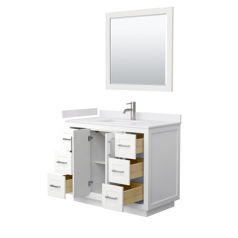 Wyndham Miranda 42" Single Bathroom Vanity In White White Cultured Marble Countertop Undermount Square Sink Brushed Nickel Trims and 34" Mirror WCF292942SWHWCUNSM34