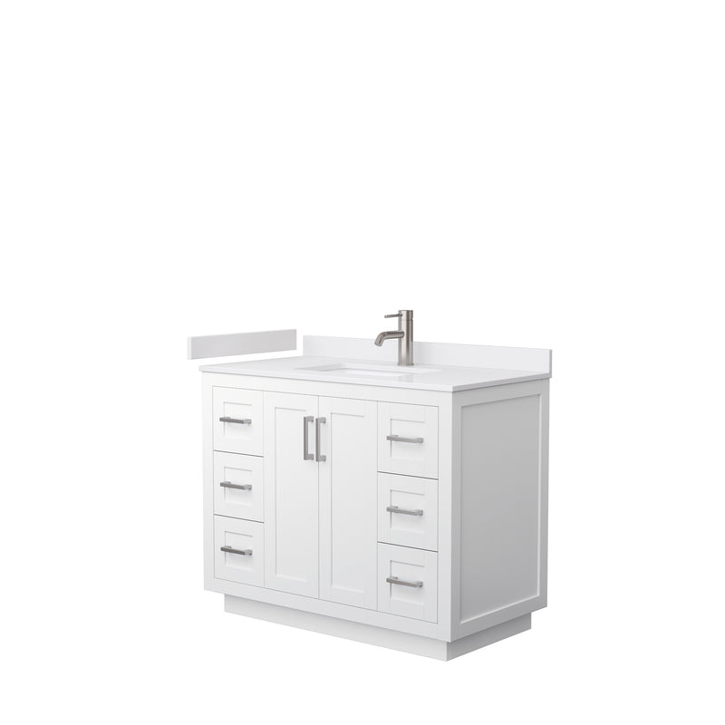 Wyndham Miranda 42" Single Bathroom Vanity In White White Cultured Marble Countertop Undermount Square Sink Brushed Nickel Trims And No Mirror WCF292942SWHWCUNSMXX