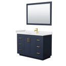 Wyndham Miranda 48" Single Bathroom Vanity In Dark Blue White Cultured Marble Countertop Undermount Square Sink Brushed Gold Trims And 46" Mirror WCF292948SBLWCUNSM46