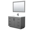 Wyndham Miranda 48" Single Bathroom Vanity In Dark Gray Matte White Solid Surface In 1.25" Thickness Integrated Sink Black Trims And 46" Mirror WCF292948SGBK1INTM46