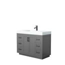 Wyndham Miranda 48" Single Bathroom Vanity In Dark Gray Matte White Solid Surface In 4" Thickness Integrated Sink Black Trims And No Mirror WCF292948SGBK4INTMXX