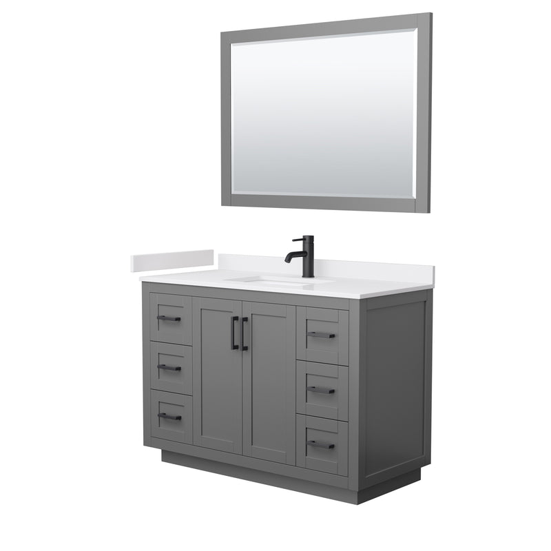 Wyndham Miranda 48" Single Bathroom Vanity In Dark Gray White Cultured Marble Countertop Undermount Square Sink Black Trims And 46" Mirror WCF292948SGBWCUNSM46