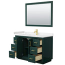 Wyndham Miranda 48" Single Bathroom Vanity In Green Light-Vein Carrara Cultured Marble Countertop Undermount Square Sink Brushed Gold Trim 46" Mirror WCF292948SGDC2UNSM46