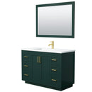 Wyndham Miranda 48" Single Bathroom Vanity In Green 1.25" Thick Matte White Solid Surface Countertop Integrated Sink Brushed Gold Trim 46" Mirror WCF292948SGDK1INTM46