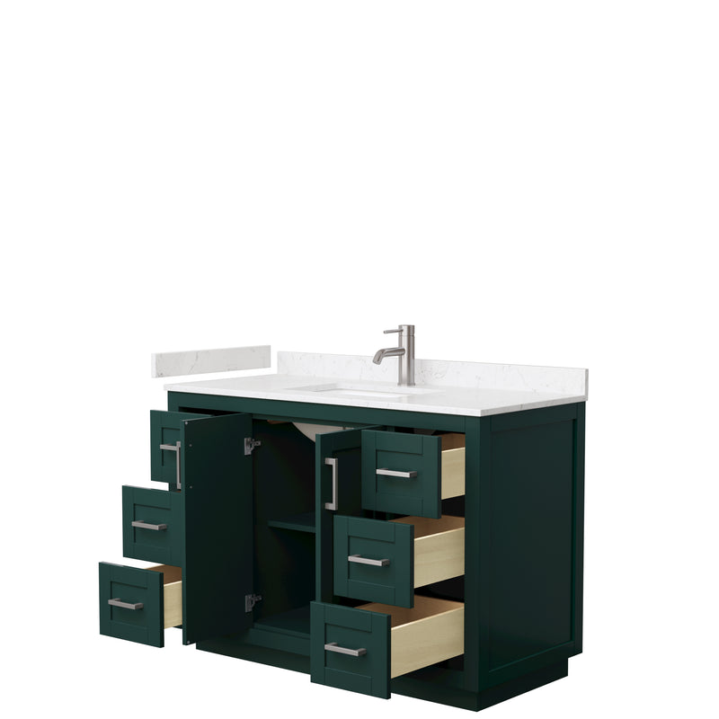 Wyndham Miranda 48" Single Bathroom Vanity In Green Light-Vein Carrara Cultured Marble Countertop Undermount Square Sink Brushed Nickel Trim WCF292948SGEC2UNSMXX