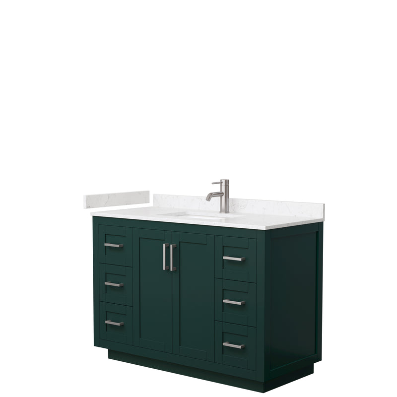 Wyndham Miranda 48" Single Bathroom Vanity In Green Light-Vein Carrara Cultured Marble Countertop Undermount Square Sink Brushed Nickel Trim WCF292948SGEC2UNSMXX