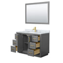 Wyndham Miranda 48" Single Bathroom Vanity In Dark Gray White Carrara Marble Countertop Undermount Square Sink Brushed Gold Trims and 46" Mirror WCF292948SGGCMUNSM46