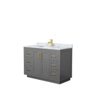 Wyndham Miranda 48" Single Bathroom Vanity In Dark Gray White Carrara Marble Countertop Undermount Square Sink Brushed Gold Trims And No Mirror WCF292948SGGCMUNSMXX