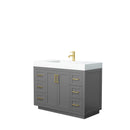 Wyndham Miranda 48" Single Bathroom Vanity In Dark Gray Matte White Solid Surface In 4" Thickness Integrated Sink Brushed Gold Trims And No Mirror WCF292948SGGK4INTMXX