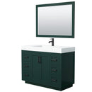 Wyndham Miranda 48" Single Bathroom Vanity In Green 4" Thick Matte White Solid Surface Countertop Integrated Sink Matte Black Trim 46" Mirror WCF292948SGKK4INTM46