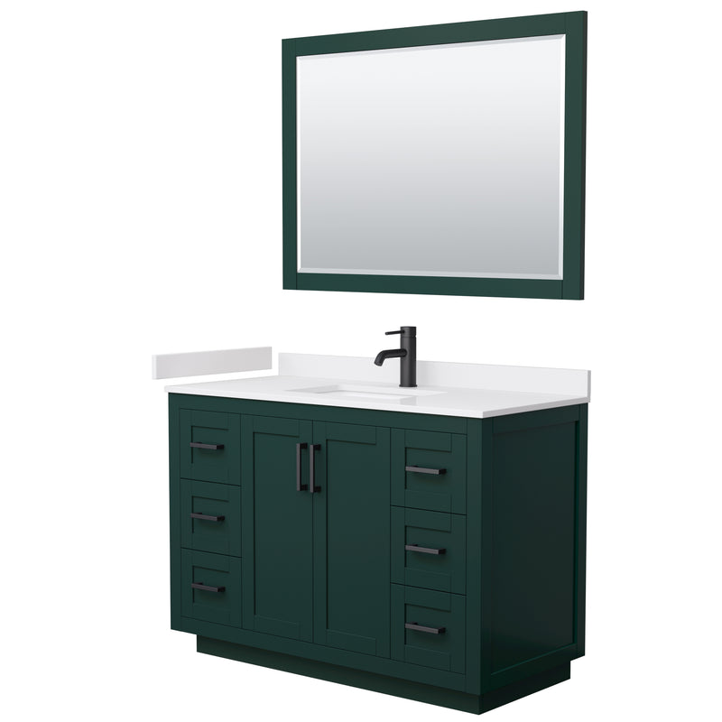 Wyndham Miranda 48" Single Bathroom Vanity In Green White Cultured Marble Countertop Undermount Square Sink Matte Black Trim 46" Mirror WCF292948SGKWCUNSM46