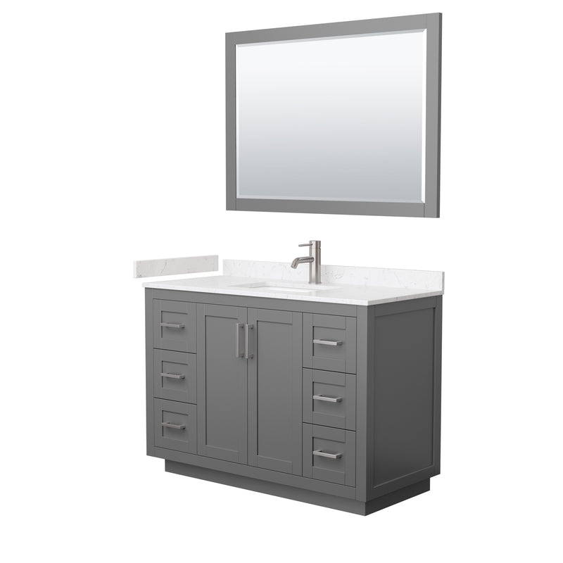 Wyndham Miranda 48" Single Bathroom Vanity In Dark Gray Light-Vein Carrara Cultured Marble Countertop Undermount Square Sink Brushed Nickel Trims And 46" Mi WCF292948SKGC2UNSM46