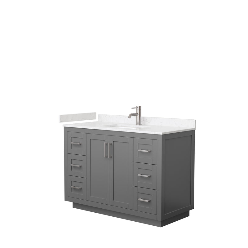 Wyndham Miranda 48" Single Bathroom Vanity In Dark Gray Light-Vein Carrara Cultured Marble Countertop Undermount Square Sink Brushed Nickel Trims And No Mir WCF292948SKGC2UNSMXX