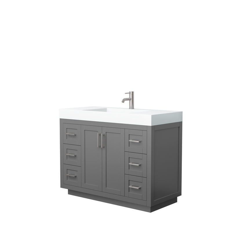 Wyndham Miranda 48" Single Bathroom Vanity In Dark Gray Matte White Solid Surface In 4" Thickness Integrated Sink Brushed Nickel Trims And No Mirror WCF292948SKGK4INTMXX