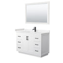 Wyndham Miranda 48" Single Bathroom Vanity In White Light-Vein Carrara Cultured Marble Countertop Undermount Square Sink Black Trims And 46" Mirror WCF292948SWBC2UNSM46