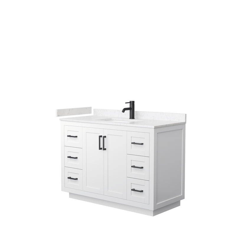 Wyndham Miranda 48" Single Bathroom Vanity In White Light-Vein Carrara Cultured Marble Countertop Undermount Square Sink Black Trims And No Mirror WCF292948SWBC2UNSMXX