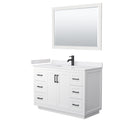 Wyndham Miranda 48" Single Bathroom Vanity In White White Cultured Marble Countertop Undermount Square Sink Black Trims And 46" Mirror WCF292948SWBWCUNSM46