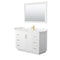 Wyndham Miranda 48" Single Bathroom Vanity In White Light-Vein Carrara Cultured Marble Countertop Undermount Square Sink Brushed Gold Trims And 46" Mirror WCF292948SWGC2UNSM46